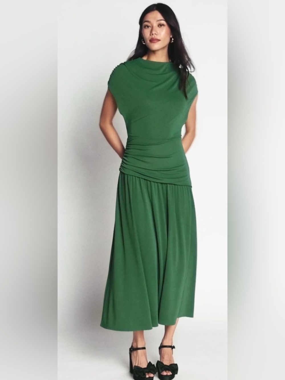 Boden Drape Jersey Crepe Maxi Dress Hunter Green Size 0P